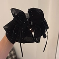 Black oversized chiffon bow hair claw clip with sparkling rhinestones and long ribbons - Ponytail Claw Clip / Gypsophila Rhinestone Ribbon