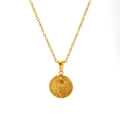 Golden titanium steel necklace featuring a round lily of the valley flower relief pendant - December Rose (SP599G)