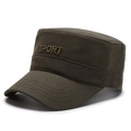 Berretto da uomo verde oliva scuro con ricamo sportivo e design casual a testa piatta - Stile ricamo SPORT / Verde Militare SPORT