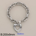 Silbernes Titanstahl-Gliederarmband mit großem hohlem Herzanhänger und Karabiner - Silbernes hohles Herzarmband (KB184613-Z)