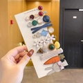 Assorted pearl hair clips set featuring cute cartoon carrots and floral resin designs - Seamless 10-Piece Set