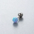 Single titanium steel stud earring featuring a vibrant blue opal ball and screw back - Light Blue (OP26)