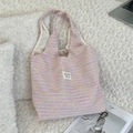 Rosa gewebte Schultertasche aus Tweed mit farbigen Texturen und weißem Logo-Label - Rosa
