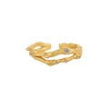 Irregular branch texture open ring in matte gold finish with white zircon inlay for women - Adjustable Open / 18K Gold Plated White Stone