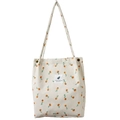 Beige corduroy tote bag featuring orange tulip floral print and adjustable shoulder strap - Cherry Tiny Flower (New)