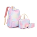 Ensemble 3 pièces de sac à dos d'école tie-dye arc-en-ciel avec sac repas et trousse - Sac à Dos Sac à Déjeuner et Trousse / Iridescent