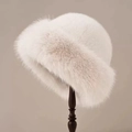 Plush faux fur bucket hat in elegant white finish for warm winter headwear - Beige (Faux Fur Mongol)