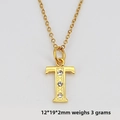 Titanium steel necklace with crystal-encrusted letter pendant in 18K gold finish - Letter T
