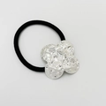 Elastic black hair tie with irregular textured silver clover metal ornament - Matte Silver - Clover