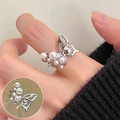 Silver hollow butterfly ring with pearls and adjustable band in elegant vintage style - Hollow Butterfly Pearl(JZ7346)