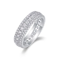 Detailed macro view of an eternity ring with triple-row pavé-set round gemstones - Size 5 / Moissanite / Silver