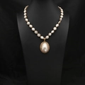 Vintage baroque pearl pendant necklace with gold plated frame and crystal rhinestones - Oval Mabe Pendant