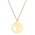 Polierte goldene Halskette mit Afrika-Landkarte Rundanhänger im minimalistischen Hiphop-Stil - Goldfarben (LN1273)