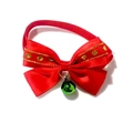 Nœud papillon de Noël rouge pour animaux avec paillettes dorées et clochette verte - VN369 Nœud Papillon Bord Brillant Rouge Avec Cloche Verte / Rouge/Vert