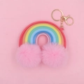 Llavero de arcoíris de cuero con pompones rosas y cierre dorado para bolsos y mochilas - 1# Bola Rosa + Arco Iris Rojo