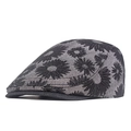 Dunkelgraue Schirmmütze mit Gänseblümchen-Jacquard-Muster aus Denim-Stoff - Schwarz