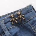 Adjustable vintage bronze teddy bear jean waist buckles on blue denim fabric - Screw Back Large / Antique Bronze