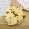 Yellow scrunchie with cute strawberry pattern and soft fabric ruffles for hair styling - Yellow Strawberry