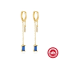 Orecchini pendenti in argento S925 dorato con cristalli blu e lunghe nappe eleganti - Argento 925 / Stile Oro Catena Nappa Zircone Blu