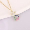 Gold plated necklace featuring crown letter D pendant with colorful cubic zirconia stones - Letter D Style