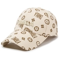Beige baseball cap with brown DM&LA monogram embroidery and floral canvas pattern - Adjustable / Light Beige