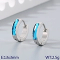 Silver titanium steel hoop earrings with rectangular aquamarine blue zircon stones - Silver Base with Blue Stone (KE118300-TGD)