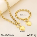 Set di gioielli in acciaio inossidabile dorato con ciondolo a cuore e catena spessa OT - Cuore Oro (KS194076-Z)