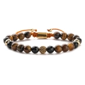 Bracelet œil de tigre et perles noires avec boule de zircon dorée et cordon orange - Bracelet en pierre œil de tigre