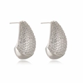 Macro shot of silver teardrop earrings featuring pavé cubic zirconia and polished finish - Silver / White Zirconia