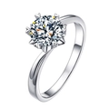 Bague flocon de neige élégante avec monture 6 griffes et moissanite de 1 carat sur anneau poli - Ouvert Réglable / Or Blanc