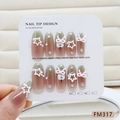 Handgefertigte Cat-Eye-Nägel zum Aufdrücken mit rosa Farbverlauf und 3D-Sternen - Grau-Rosa Verlauf Schleife und Stern Stil (FM317-S)