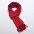 Vibrant red cashmere-like winter scarf with long tassels and twill weave pattern - Burgundy