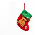 Red felt Christmas stocking with plush reindeer head, green sequins and white snowflake - Sequin Small Stocking (Reindeer Style)