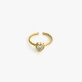 Bague ouverte élégante plaquée or avec un oxyde de zirconium étincelant en cœur - Ouvert Réglable / Zircone coeur blanc