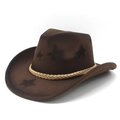 Brown western cowboy hat with star patterns and woven band in a 45-degree angle view - Coffee (Pentagram Spray)