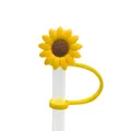 Cute sunflower shaped silicone straw topper with yellow protective dust cap accessory - Sunflower-1704-06