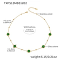 18k vergulde roestvrijstalen ketting met groene geslepen glasstenen en kleine gouden kralen - Ketting / 42+5cm / Groene Zirkonia (Goud)