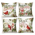 Set of 4 Christmas Cardinal throw pillow covers in red and beige with snowflake patterns - Christmas Floral Cardinal (Set of 4)