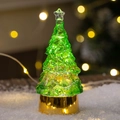 Mini green crystal Christmas tree with warm LED lights and a golden pedestal base - Green