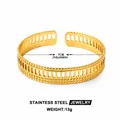 Minimalist 18k gold plated stainless steel hollow leaf bangle with adjustable opening - Gold Geometric Hollow