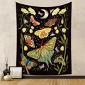 Tapiz vintage de polillas con ilustraciones botánicas y luna para decorar habitación - 73*95CM / Tela Cepillada / Polilla de Ciencias Naturales - Negro