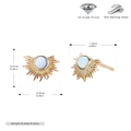 Detailed view of S925 silver sunray fan earrings with white opal and dimensions - 925 Silver / 925 Silver Gold Plated - White