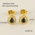 Gold plated stainless steel double-layer earrings with black zircon drop pendant - Teardrop / Black Zirconia
