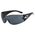 Trendy millennium style oversized cycling sunglasses in black with oval crystal accents - Black Frame Black Grey Lens