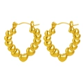 Polished golden stainless steel hoop earrings featuring linked puffy heart designs - Linked 3D Puffy Hearts