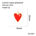 Detail showing red heart pendant size 16x20mm with gold plating and zircon stone inlay - P01807-Red Enamel Heart
