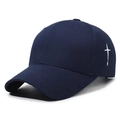 Classic navy blue cotton baseball cap featuring a white cross embroidery on the side - Navy Blue