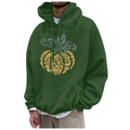 Dark green fleece hoodie featuring seasonal pumpkin graphic and adjustable drawstring - S / Dark Green Scroll Pumpkin (55)