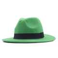 Classic green wool felt jazz hat with black decorative ribbon for women - M (56-58cm) / Green