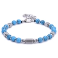 Adjustable 6mm turquoise beaded bracelet with square stainless steel accents for women - Turquoise Bracelet-B